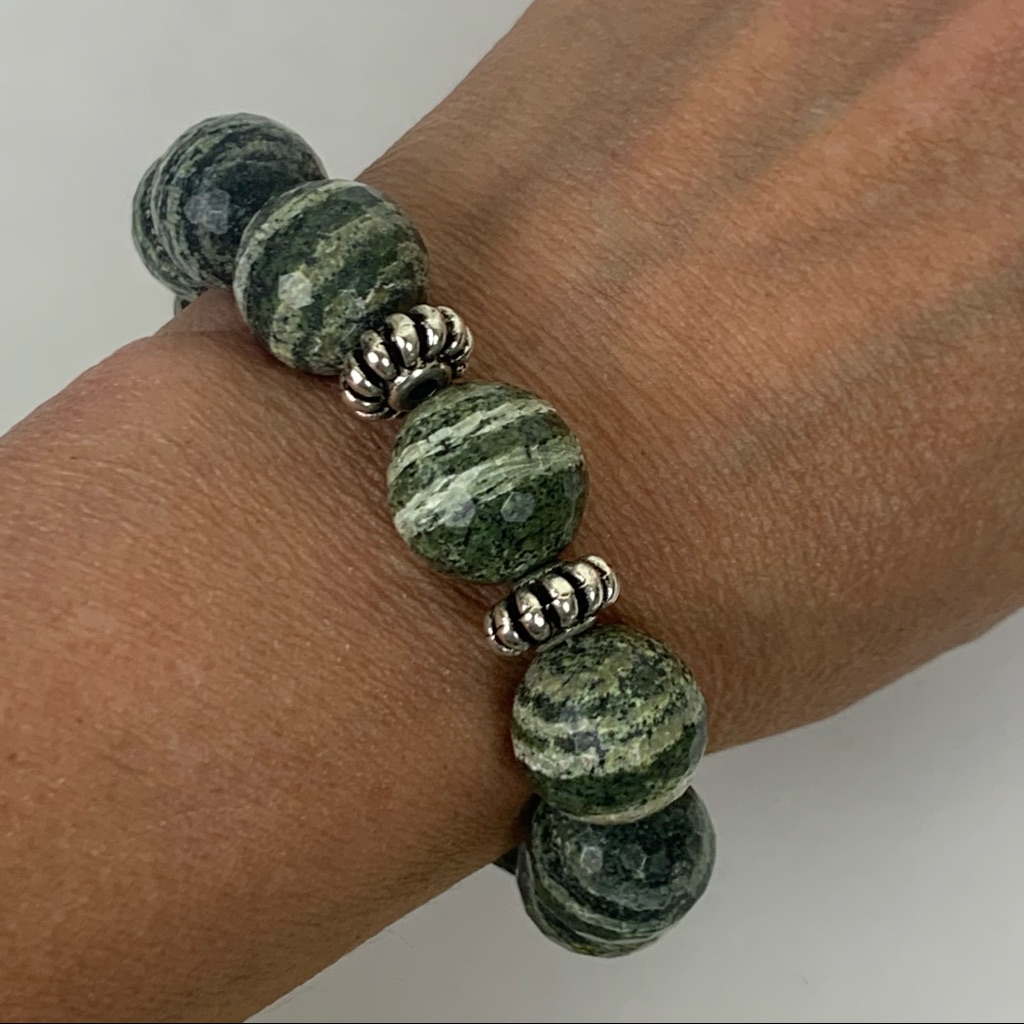 Green Jasper Bead Stretch Statement Bracelet 30$